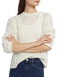 Open Weave Wool-Silk Crewneck Sweater
