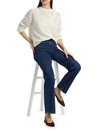 Open Weave Wool-Silk Crewneck Sweater