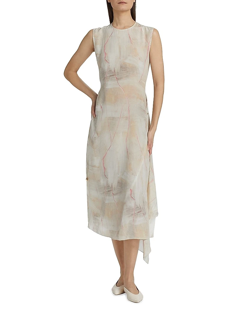 Crepe De Chine Draped Midi-Dress