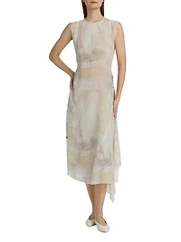 Crepe De Chine Draped Midi-Dress