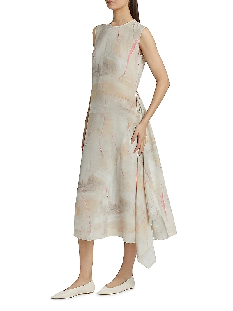 Crepe De Chine Draped Midi-Dress