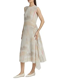 Crepe De Chine Draped Midi-Dress
