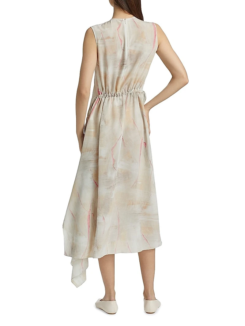 Crepe De Chine Draped Midi-Dress