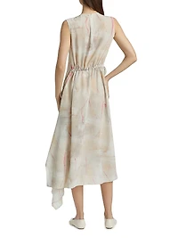 Crepe De Chine Draped Midi-Dress
