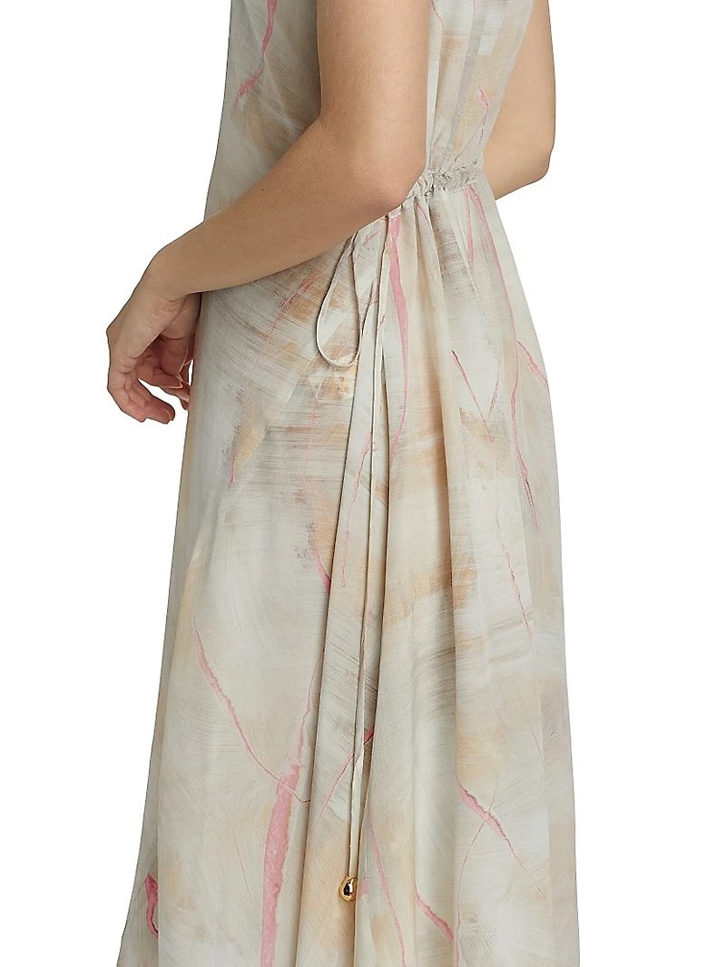 Crepe De Chine Draped Midi-Dress