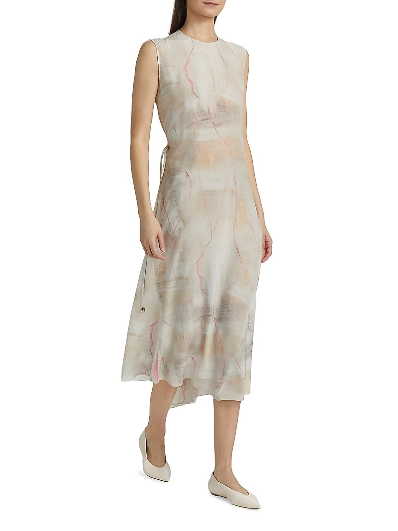 Crepe De Chine Draped Midi-Dress