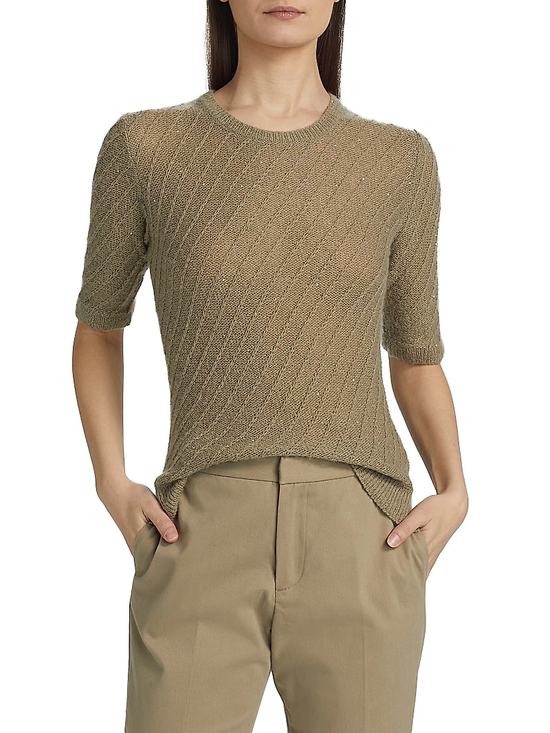 Wool-Silk Short-Sleeve Sweater