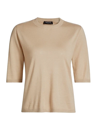 Camel Hair Short-Sleeve Sweater