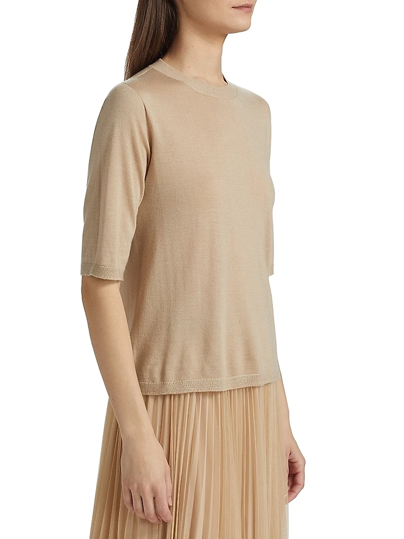Camel Hair Short-Sleeve Sweater