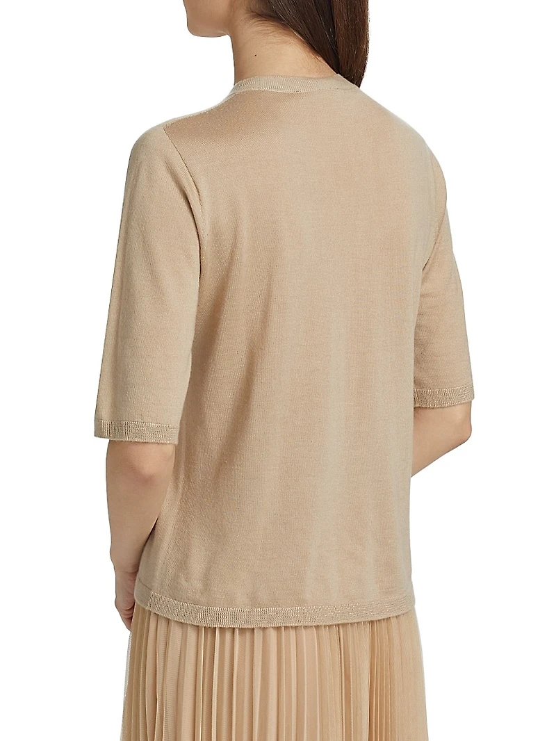 Camel Hair Short-Sleeve Sweater