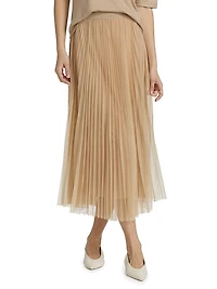 Pleated Tulle Midi-Skirt