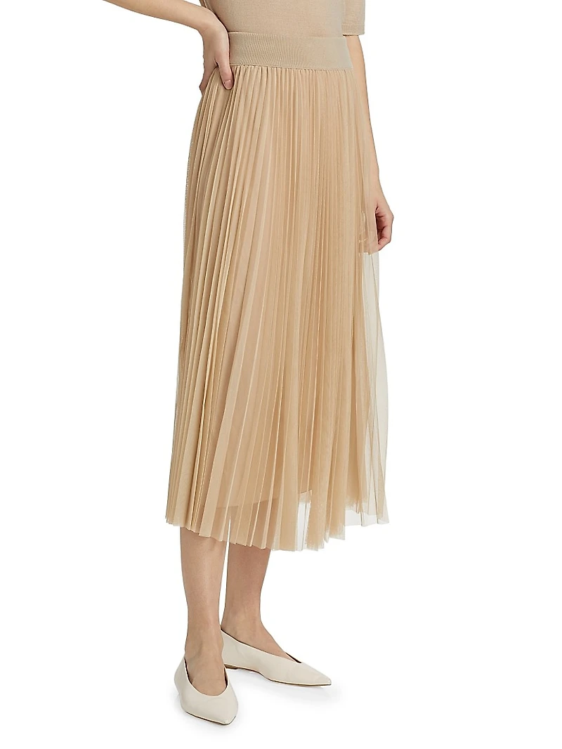 Pleated Tulle Midi-Skirt