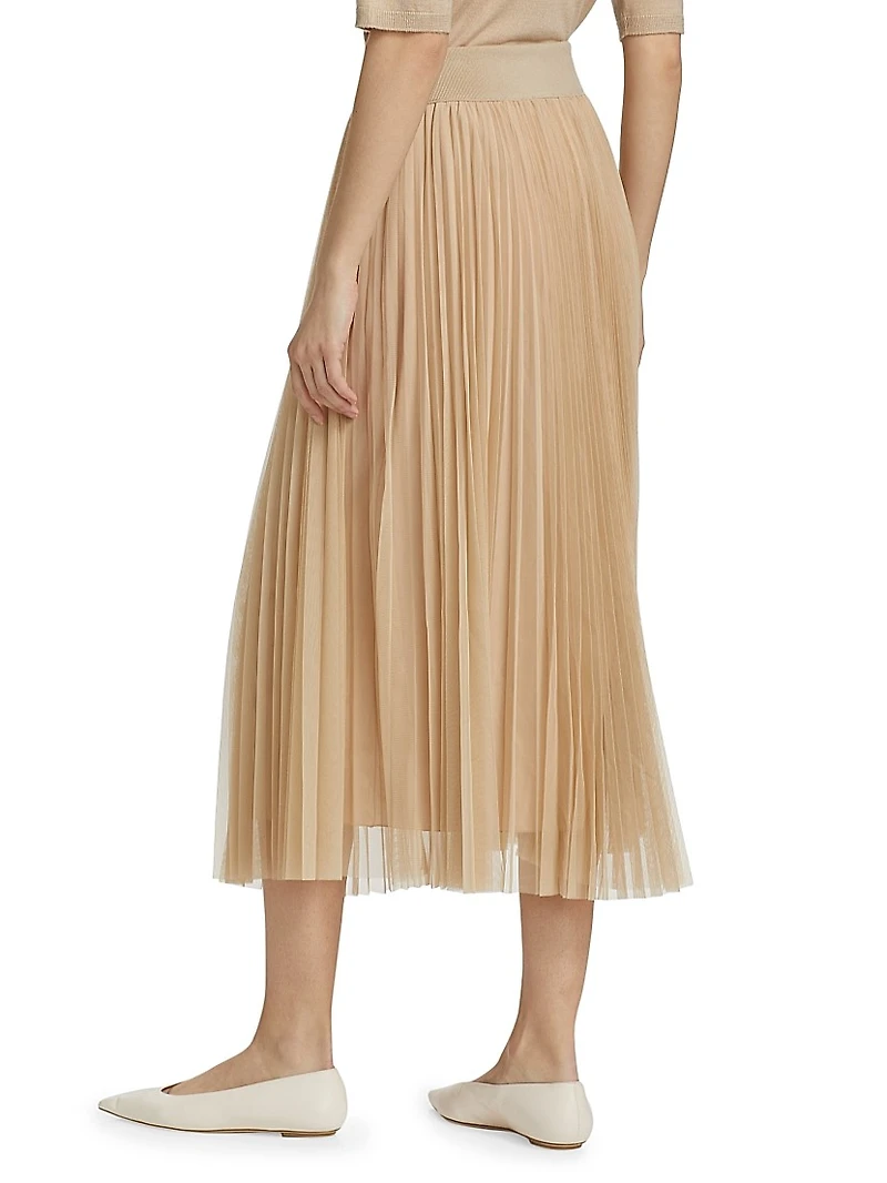 Pleated Tulle Midi-Skirt