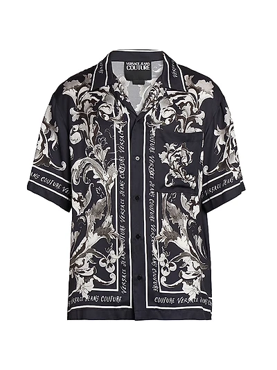 Monochromatic Barocco Logo Short-Sleeve Button-Front Shirt