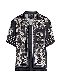 Monochromatic Barocco Logo Short-Sleeve Button-Front Shirt