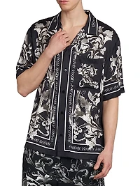 Monochromatic Barocco Logo Short-Sleeve Button-Front Shirt