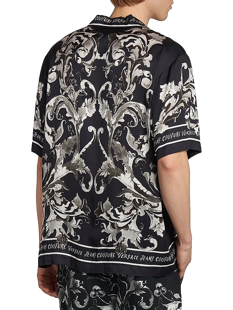 Monochromatic Barocco Logo Short-Sleeve Button-Front Shirt