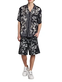 Monochromatic Barocco Logo Short-Sleeve Button-Front Shirt