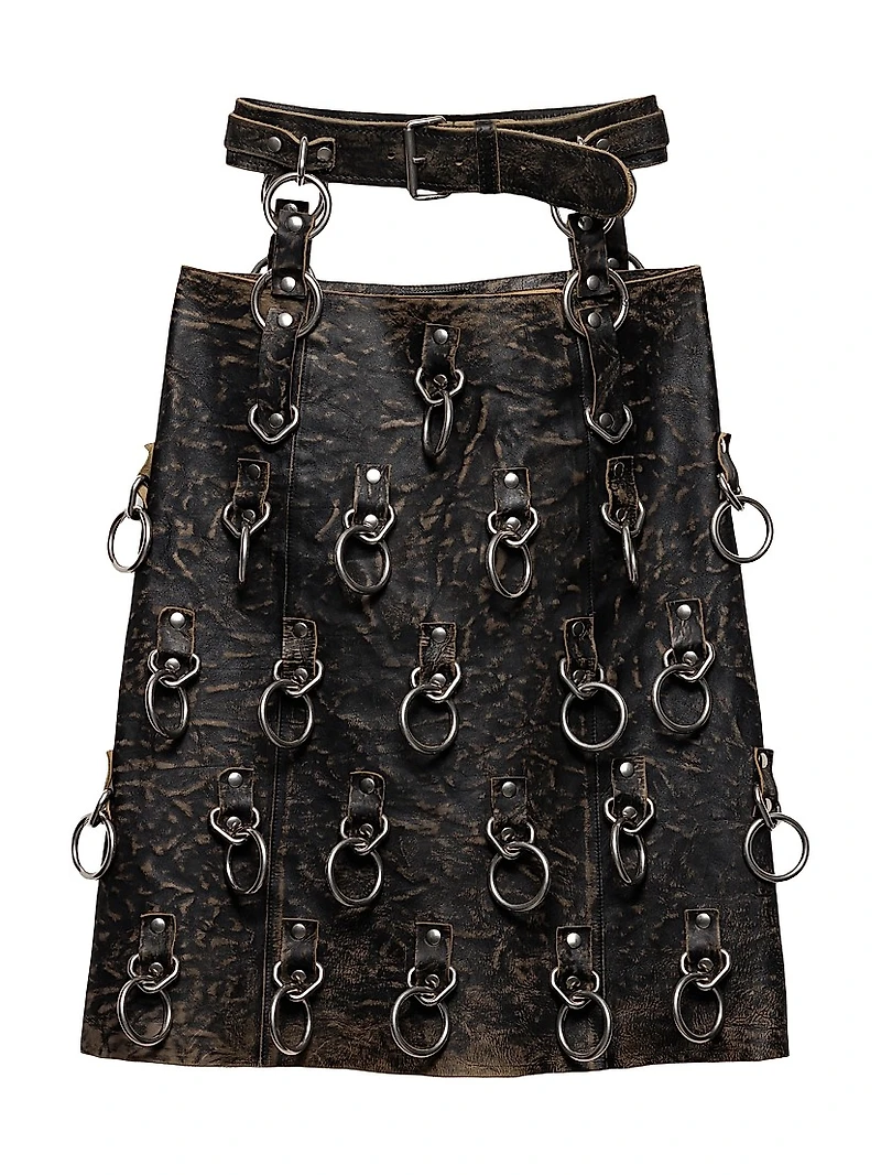 Leather Miniskirt with Metal Rings