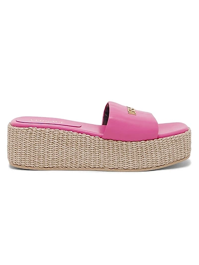 Logo 55MM Leather & Raffia Platform Sandals