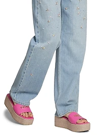 Logo 55MM Leather & Raffia Platform Sandals