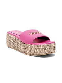 Logo 55MM Leather & Raffia Platform Sandals