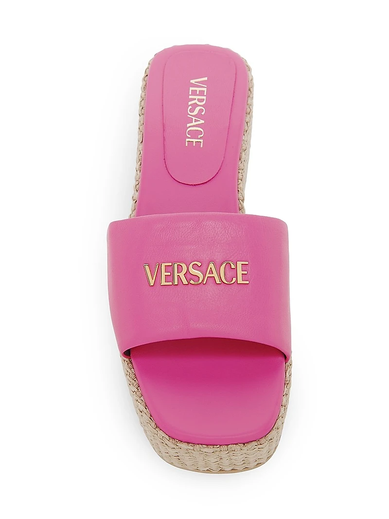 Logo 55MM Leather & Raffia Platform Sandals