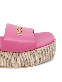Logo 55MM Leather & Raffia Platform Sandals