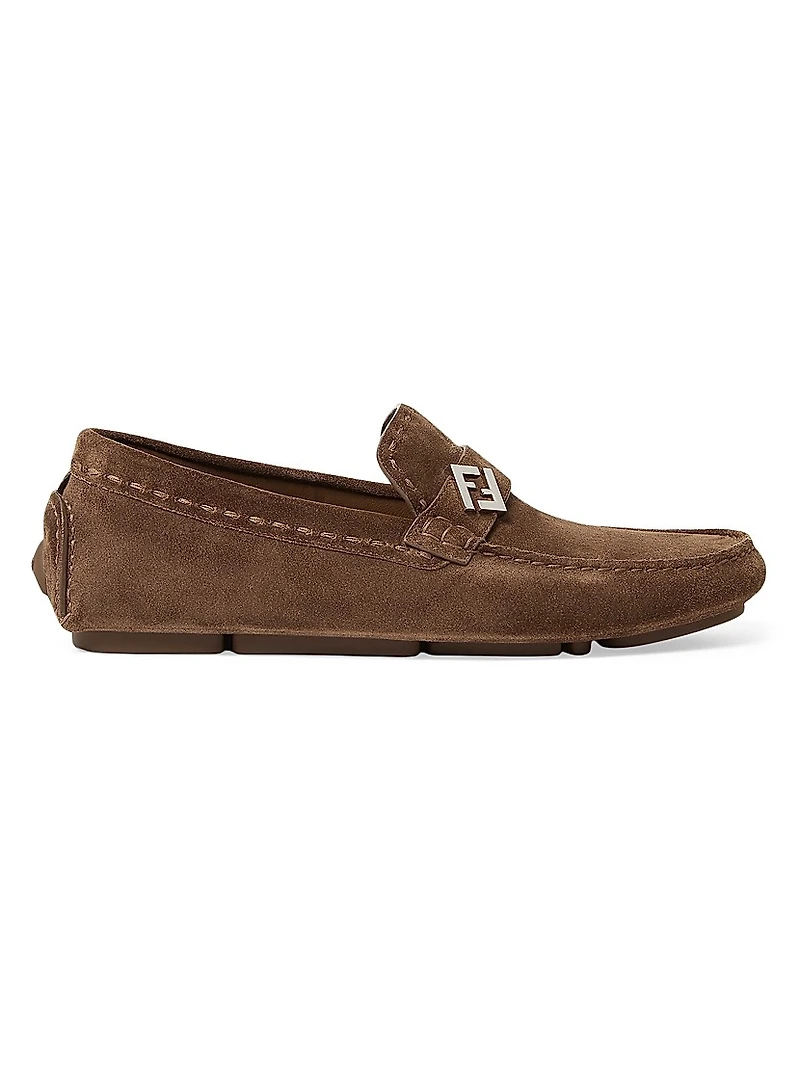 Suede Logo Moccasin-Style Driving Loafers