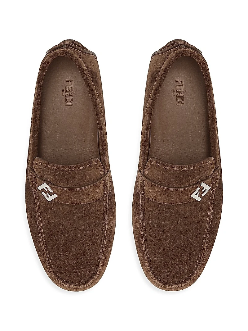 Suede Logo Moccasin-Style Driving Loafers