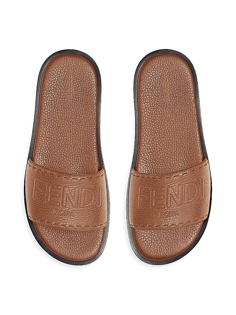 Logo-Embossed Leather Slide Sandals