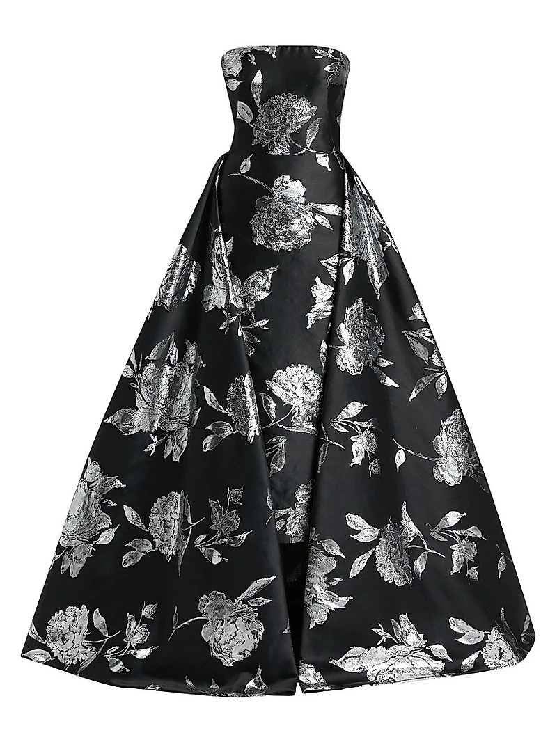 Metallic Jacquard Detachable Overskirt Gown