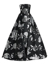 Metallic Jacquard Detachable Overskirt Gown