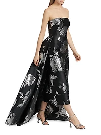 Metallic Jacquard Detachable Overskirt Gown