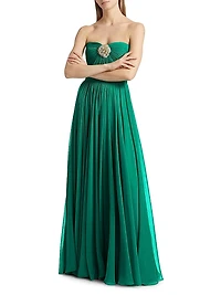 Strapless Silk Chiffon A-Line Gown
