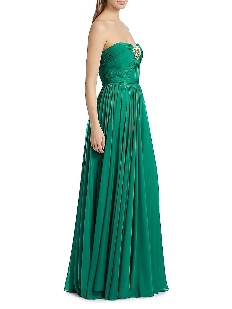 Strapless Silk Chiffon A-Line Gown