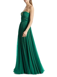 Strapless Silk Chiffon A-Line Gown
