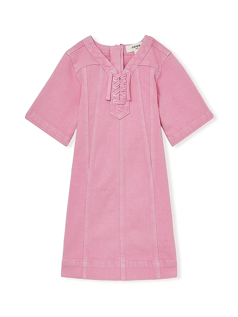 Little Girl's & Lace-Up Denim Dress