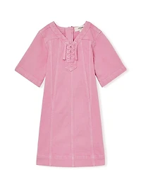 Little Girl's & Lace-Up Denim Dress