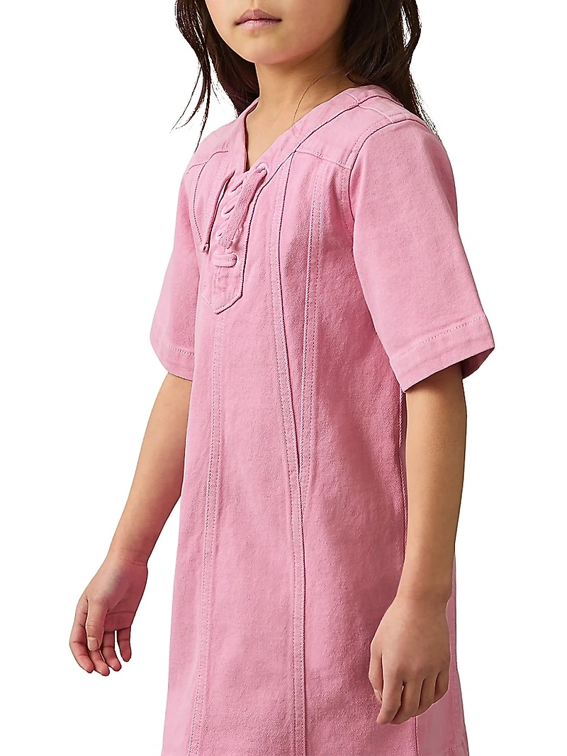 Little Girl's & Lace-Up Denim Dress