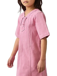 Little Girl's & Lace-Up Denim Dress