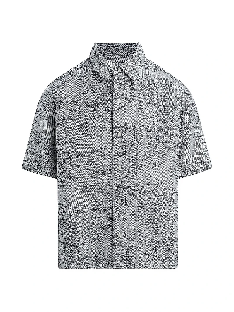 Cotton Jacquard Crop Button-Front Shirt