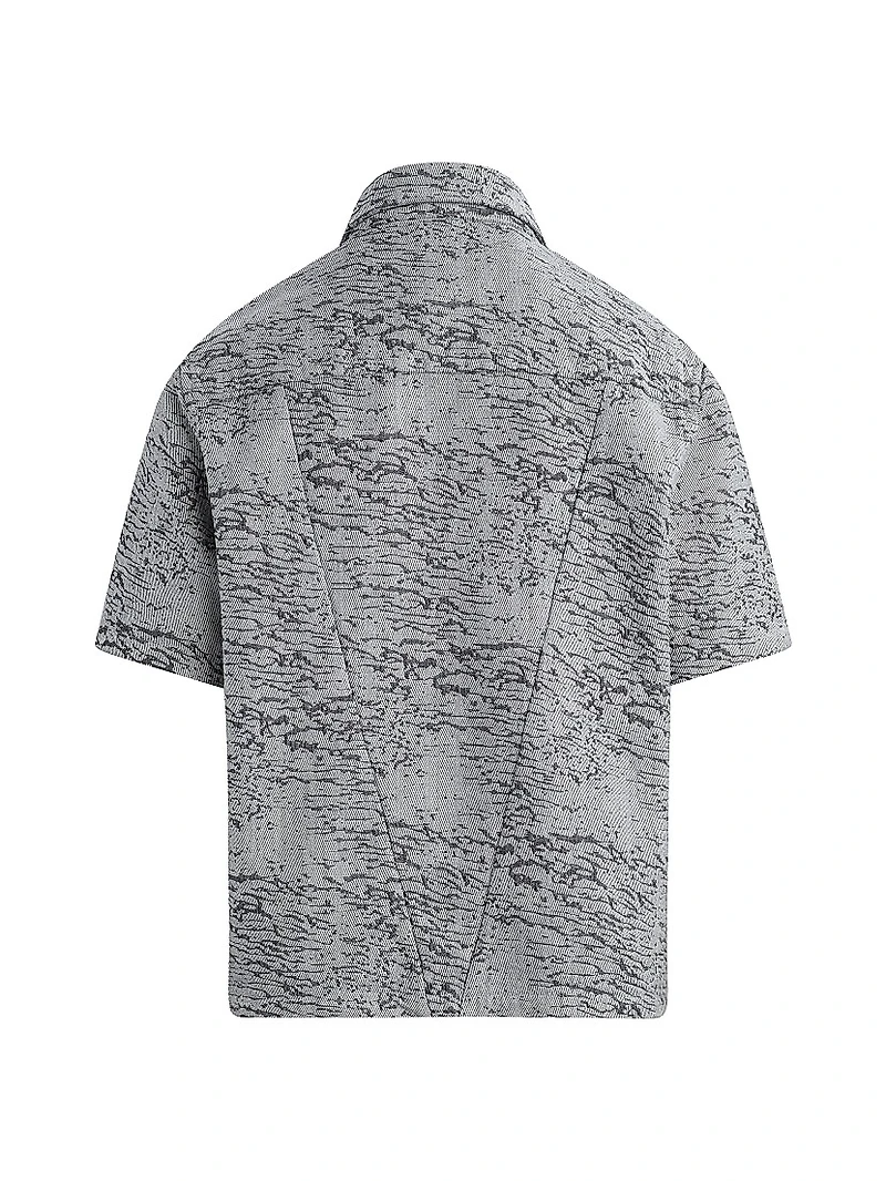 Cotton Jacquard Crop Button-Front Shirt