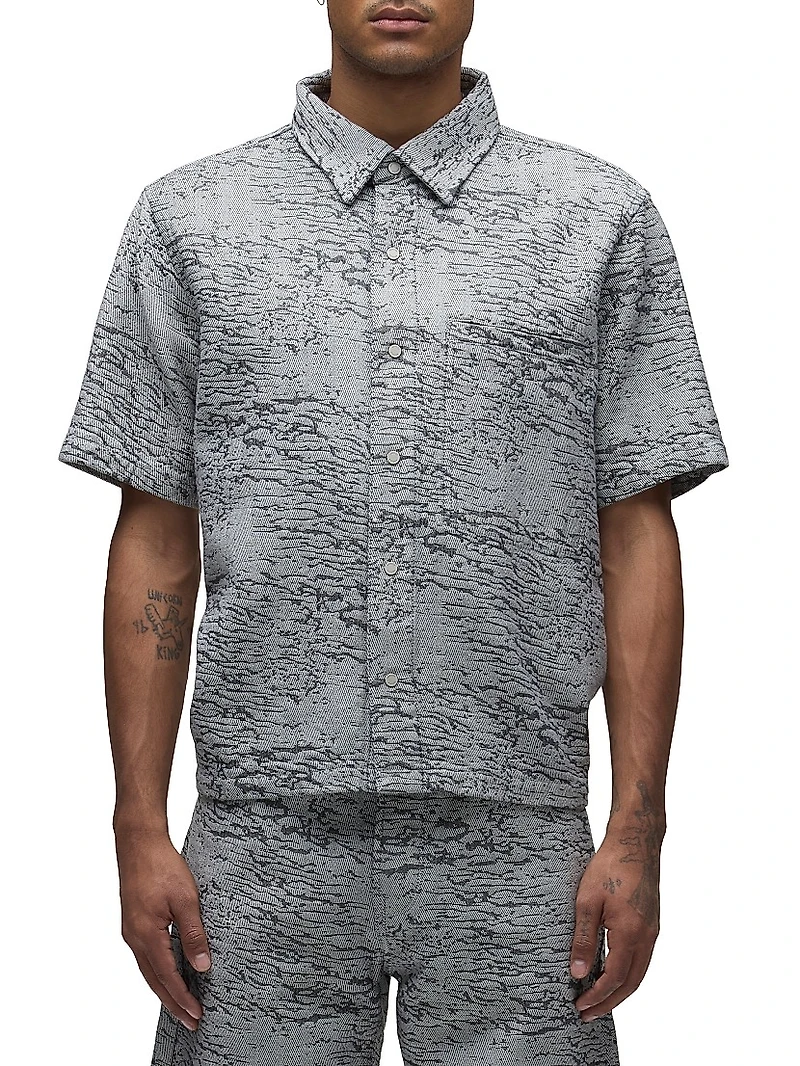 Cotton Jacquard Crop Button-Front Shirt