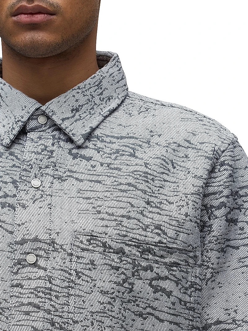 Cotton Jacquard Crop Button-Front Shirt
