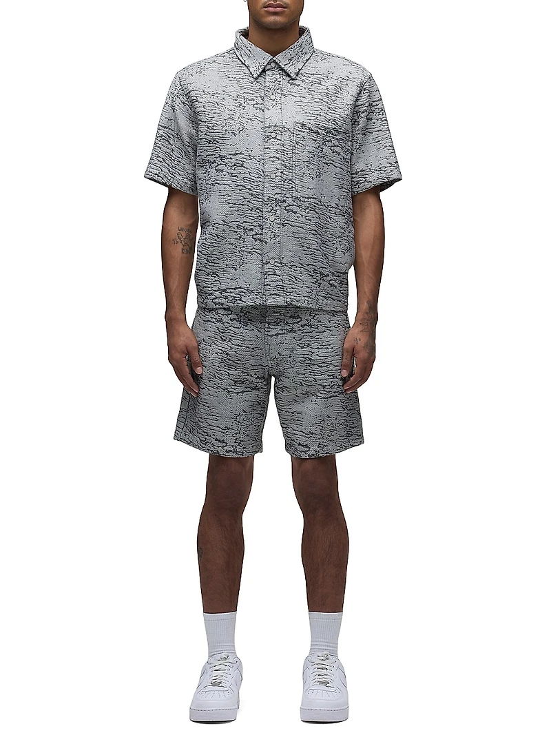 Cotton Jacquard Crop Button-Front Shirt