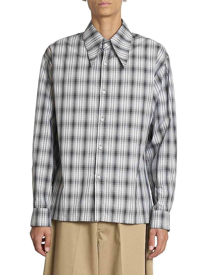 Plaid Cotton Point Collar Dress Shirt
