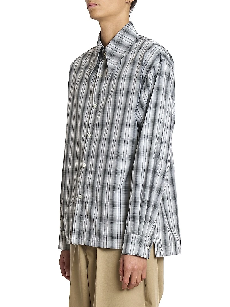 Plaid Cotton Point Collar Dress Shirt