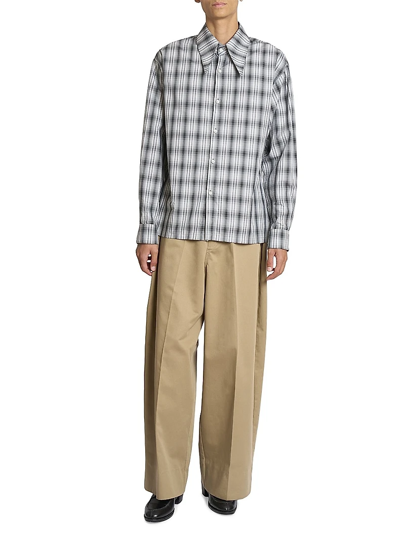 Plaid Cotton Point Collar Dress Shirt