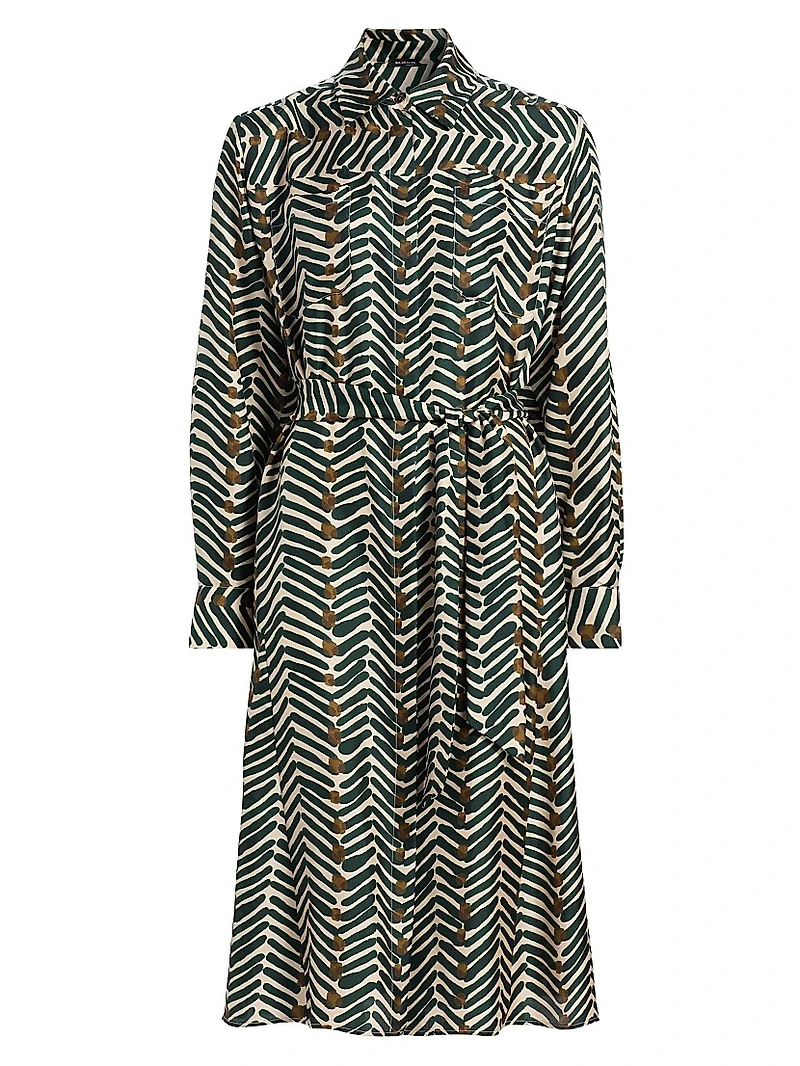 Printed Silk Belted Shirtdress